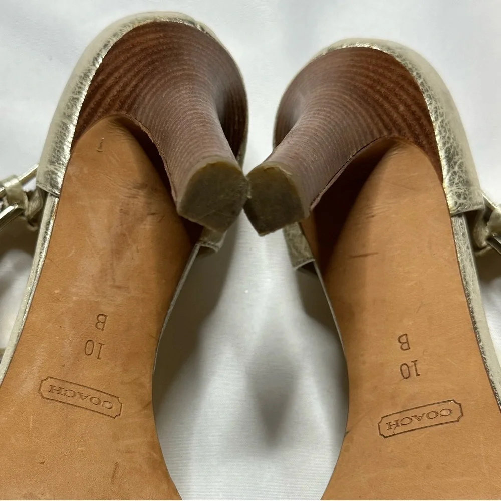 Coach Metallic Gold Braided Ankle-Strap Stack Heels Sz 10 - Picture 9 of 10